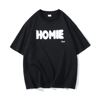 Camiseta de manga corta de algodón puro con estampado de letras y ajuste holgado de moda