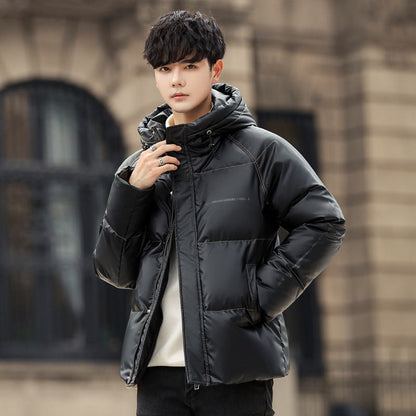 Cropped White Duck Down Loose Fit Thickened Hooded Down Jacket