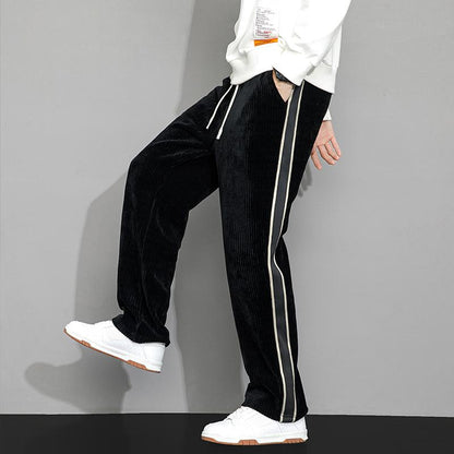 Pantalon de survêtement droit en velours côtelé tendance avec chenille ample