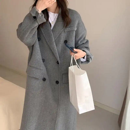 Full-Length Loose Fit Wool Gray Overcoat