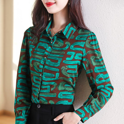 Slimming Silk Chic Print Simplicity Versatile Shirt