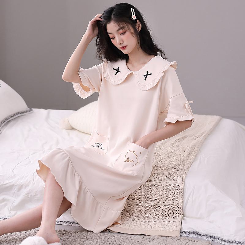Pocket Tightly Woven Pure Cotton Butterfly Night Dress