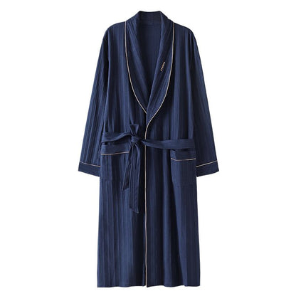 Robe de nuit en coton bleu aristocratique à ceinture