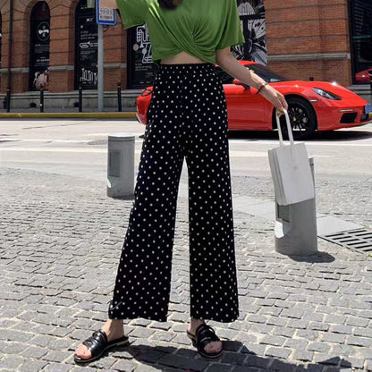 Cropped Loose Fit Polka Dot Ankle Cut Pants