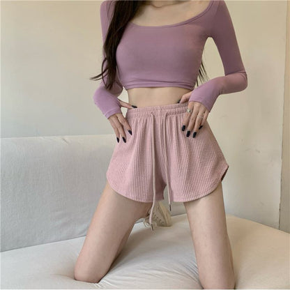 A-Line High-Waisted Casual Loose Fit Sports Wide-Leg Plus Shorts