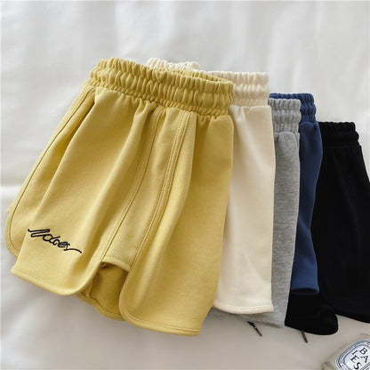 Shorts casuales de cintura alta con bordado, holgados y de ajuste amplio, estilo escamas de pez para usar fuera de casa