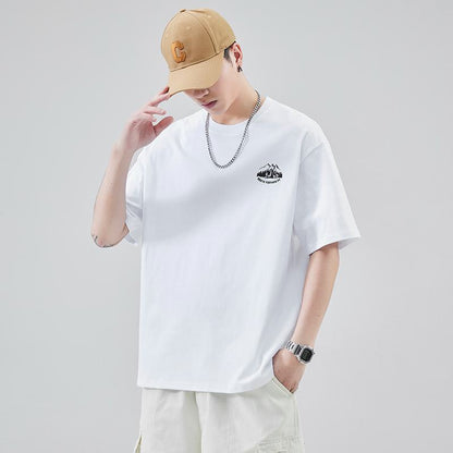 Camiseta de manga corta de algodón puro con cuello redondo y estilo sencillo y versátil