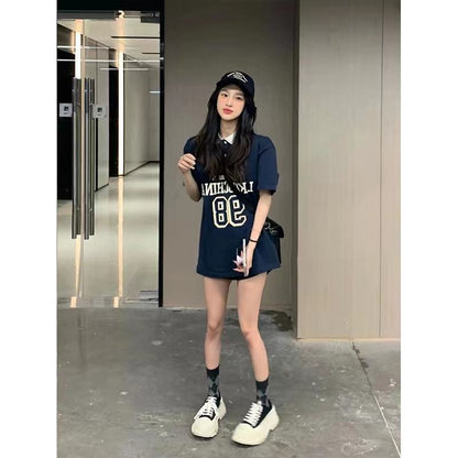 Women's T-Shirt Preppy Style Loose Fit Short Sleeve Tee