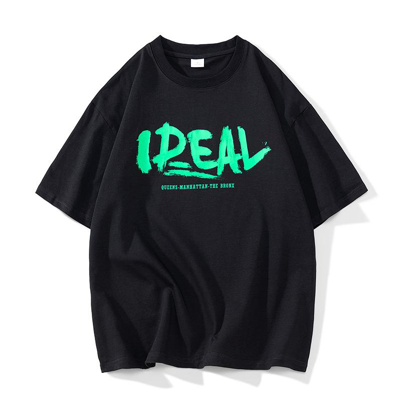 Camiseta de manga corta de algodón puro y suelta con diseño de letras