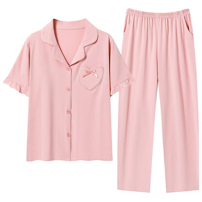 Conjunto de pijama de algodón puro rosa con forma de corazón y cierre de botones de lycra.