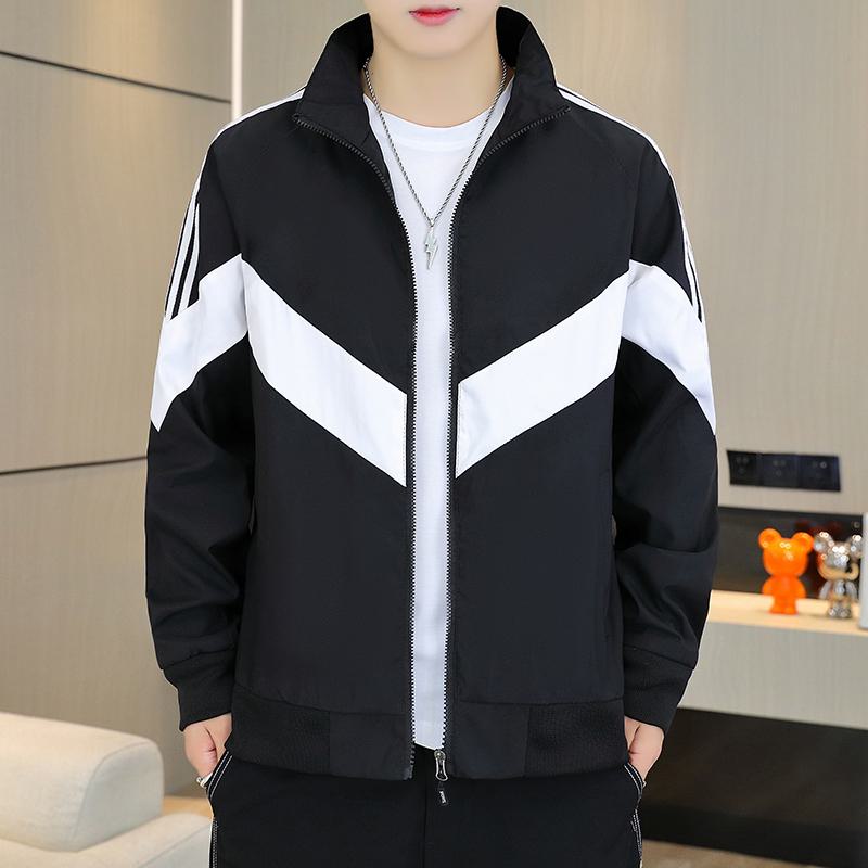 Black And White Sports Stand-Up Collar Casual Track Jacket