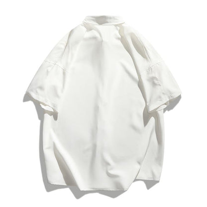 Elastisches Ice-Silk-Kurzarmhemd, schlicht, vielseitig und im High-Street-Stil