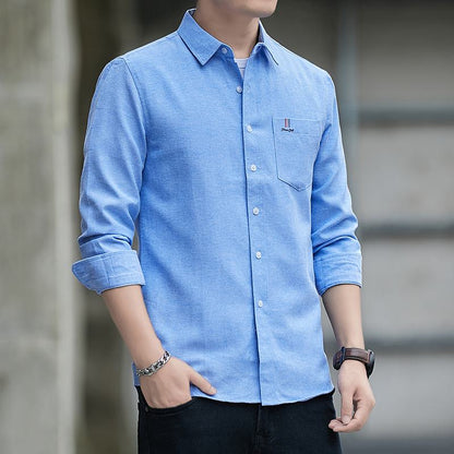 Chic Slim-Fit Solid Color Casual Long Sleeve Shirt