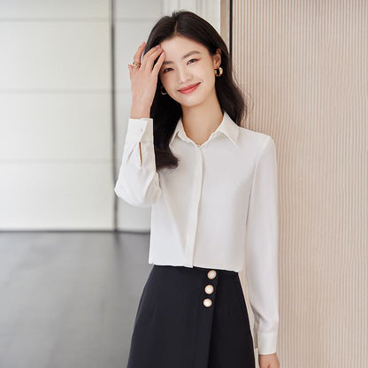 Thin Suit Solid Color Chiffon Two-Piece Set A-Line Skirt Shirt