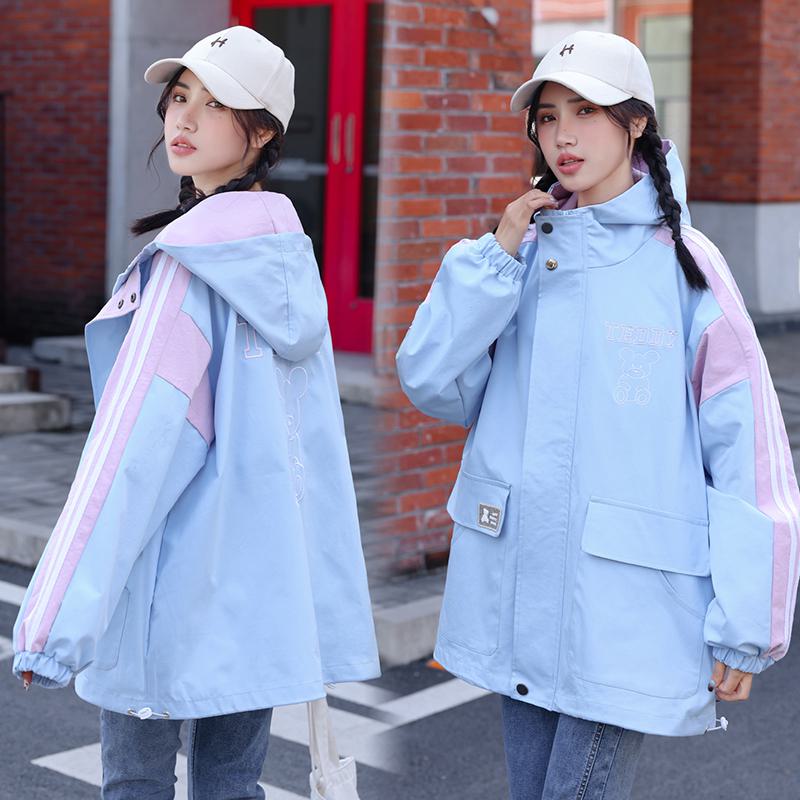 Patchwork Casual Raincoat Hooded Jacket