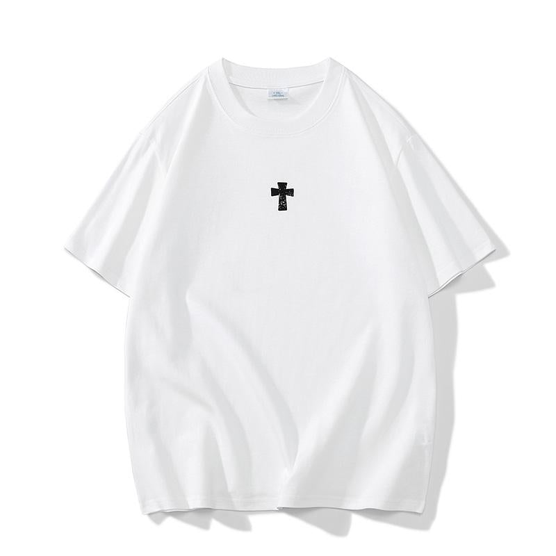 Cómoda y versátil camiseta de manga corta de algodón puro con cuello redondo y estampado.
