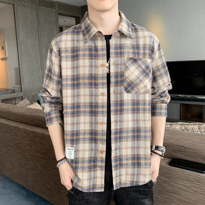 Patched Pocket Plaid Casual Button Long Sleeve Shirt