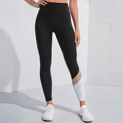 Leggings deportivos de patchwork elásticos de alta cintura y ajustados para yoga y fitness