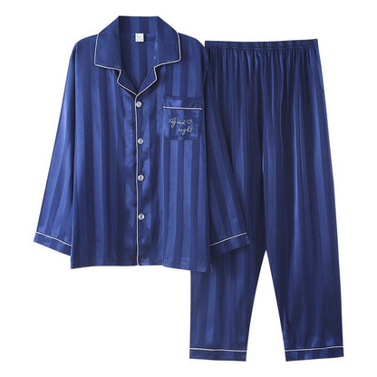 Seiden-Pyjama-Set mit Knopfleiste und Vordertasche in Uni-Farbe