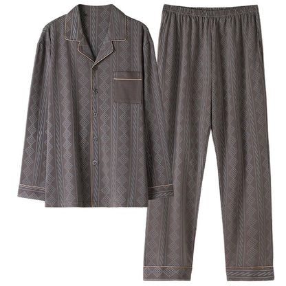 Conjunto de pijama aristocrático de algodón con solapa, bolsillo delantero y cierre de botones