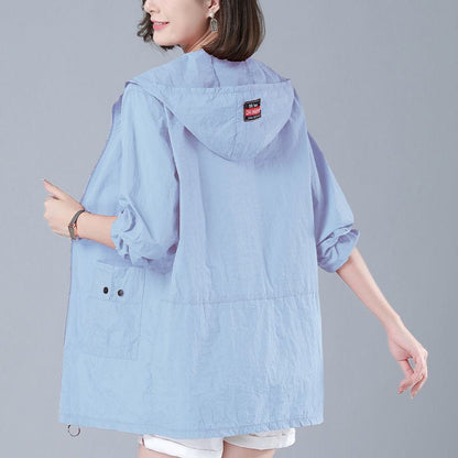 UV-Protective Silky Thin Thigh-Length Loose Fit Field Jacket
