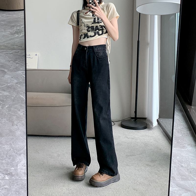 Slimming Loose Fit Black High-Waisted Wide-Leg Retro Jeans