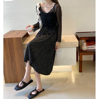 Plus Size High-Waisted Polka Dot Black Slimming Mesh Skirt