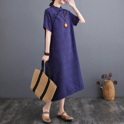 Vestido de lino suelto estilo retro jacquard con toque zen