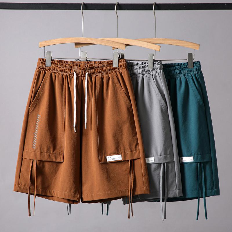 Versatile Casual Drape Feeling Drawstring Waist Cargo Shorts