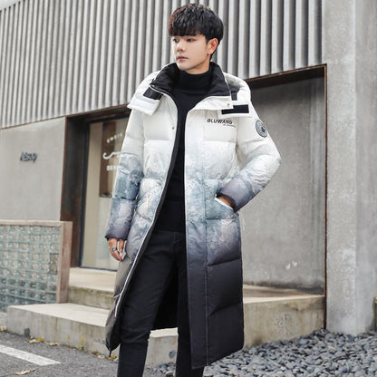 Loose Fit White Duck Down Thickened Full-Length Hooded Down Coat