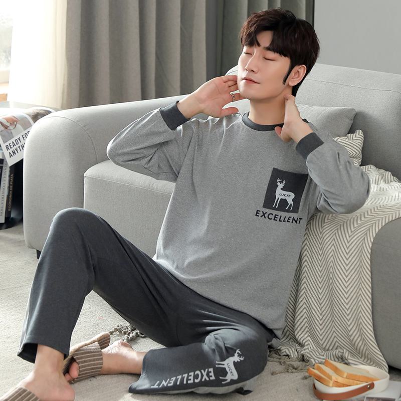 Pullover Round Neck Long Sleeve Deer Cotton Lounge Set
