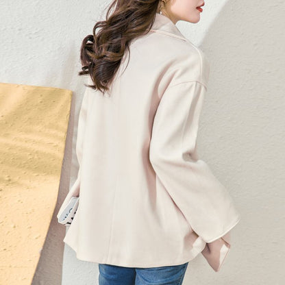 Tie-Up Wool Thigh-Length Loose Fit Wrap Coat