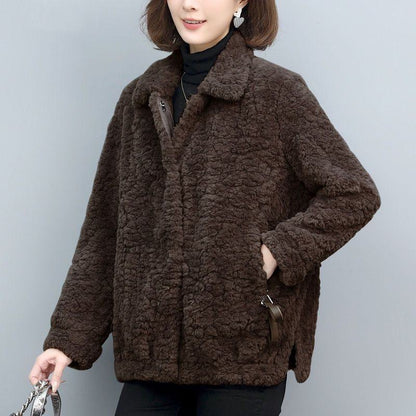 Lamb Cropped Fur-Trimmed Loose Fit Teddy Coat
