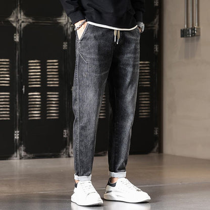 Jeans de cintura elástica con cordón, ajuste ceñido recto y suelto