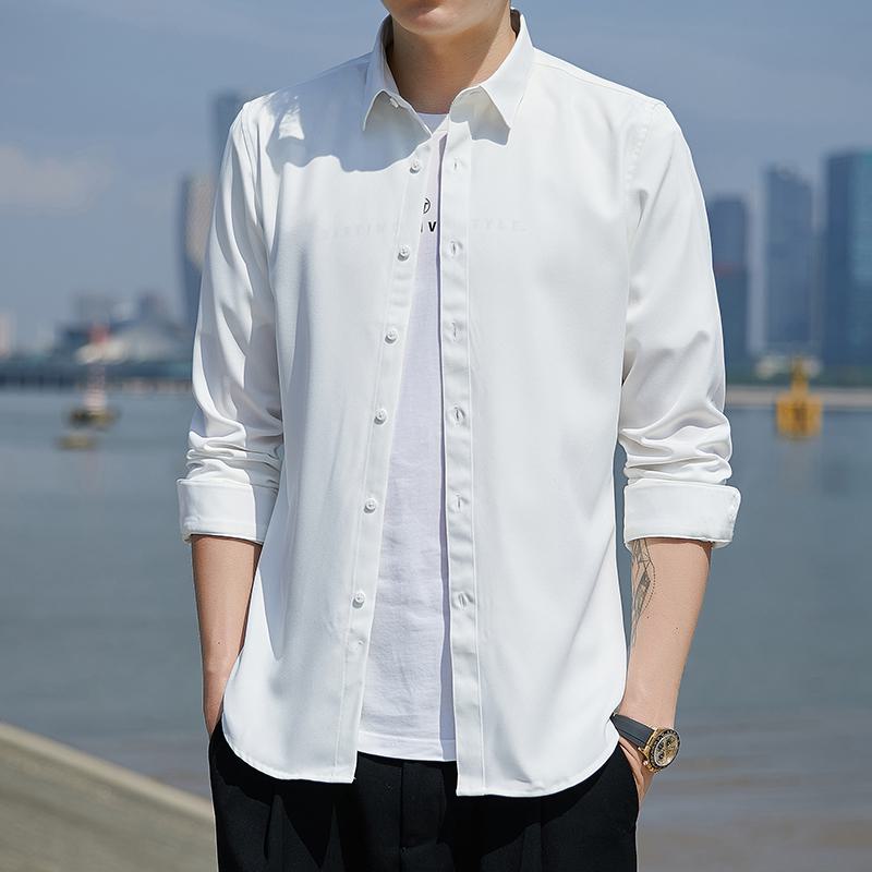 Camisa de manga larga casual de algodón puro ajustada y elegante