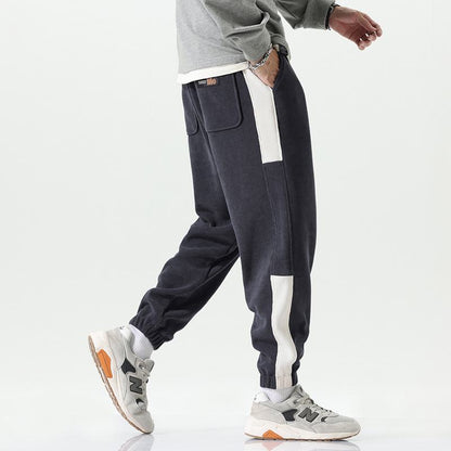 Pantalon de survêtement élastique polyvalent à coupe ample et ajustée avec patchwork