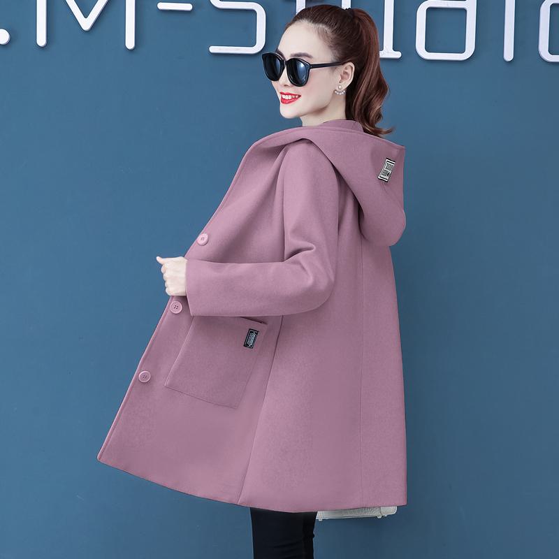 Thickened Plus Velvet Hooded Thigh-Length Loose Fit Wool Blend Coat