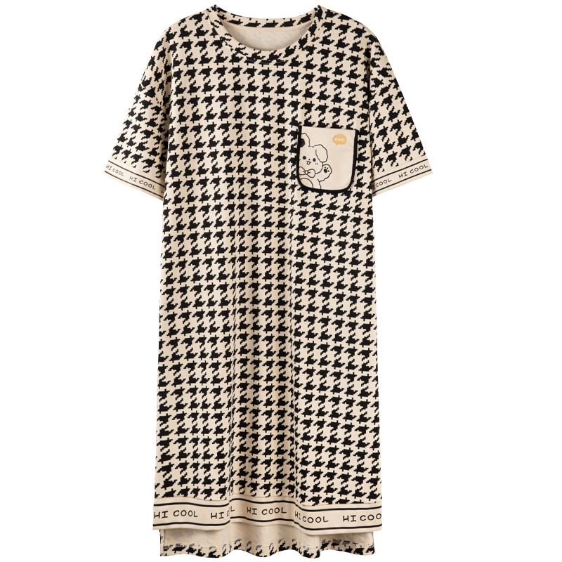 Letter Tightly Woven Pure Cotton Bunny Pattern Lounge Dress