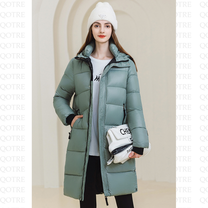 Thickened Hooded Thigh-Length Waterproof Puffer Coat