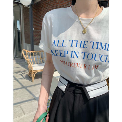 Women's T-Shirt Midi Letter Simplicity Loose-Fit Short Sleeve Tee