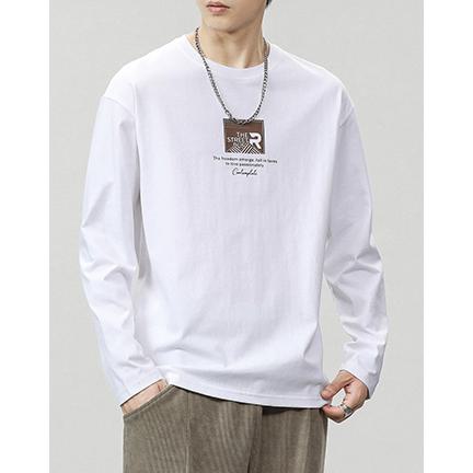 Camiseta de manga larga con cuello redondo y estampado de simplicidad en algodón puro.