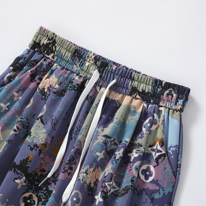 بنطلون طويل من الحرير الرقيق المطبوع بتصميم مستقيم وقماش الشيفون للحماية من الشمس.