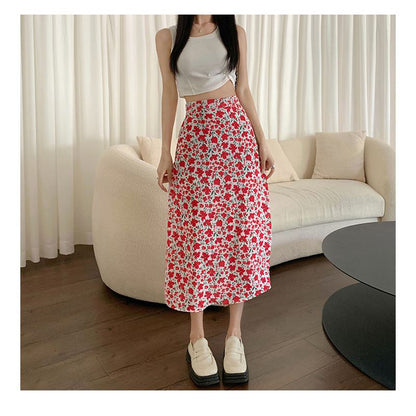 Fairy Floral Print Midi Slimming Mesh Skirt