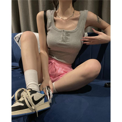 Niche Solid Cropped Worn Outside Tank Top