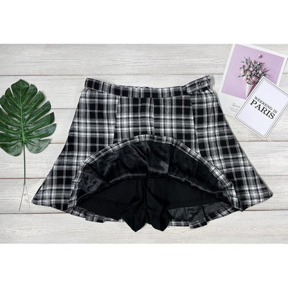 A-Line Zipper Cotton Crash Color Plaid Pleated Skirt