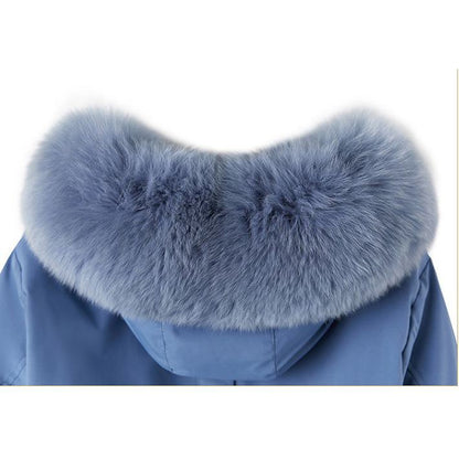 Drawstring Thigh-Length Fur Collar Parka