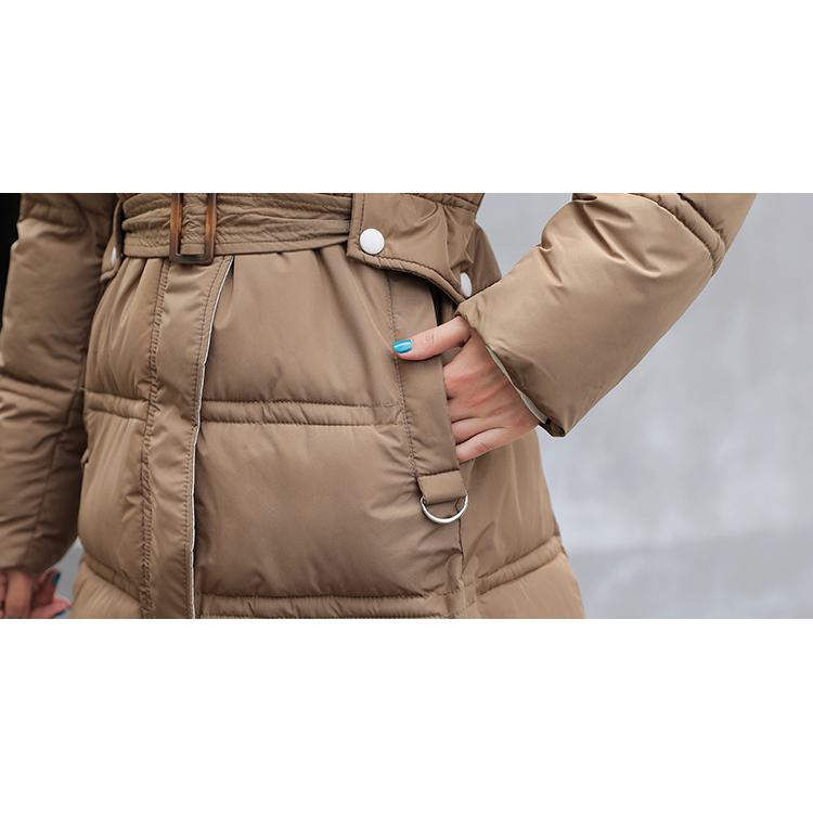 Fur Collar Knee-Length Belted Puffer Jacket
