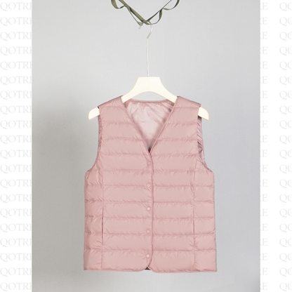 Solid Color Button Front V Neck Down Jacket Vest