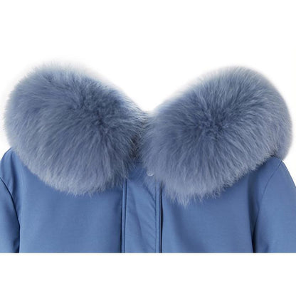 Drawstring Thigh-Length Fur Collar Parka