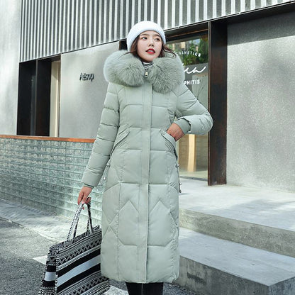 Knee-Length Thickened Faux-Fur Collar Puffer Coat